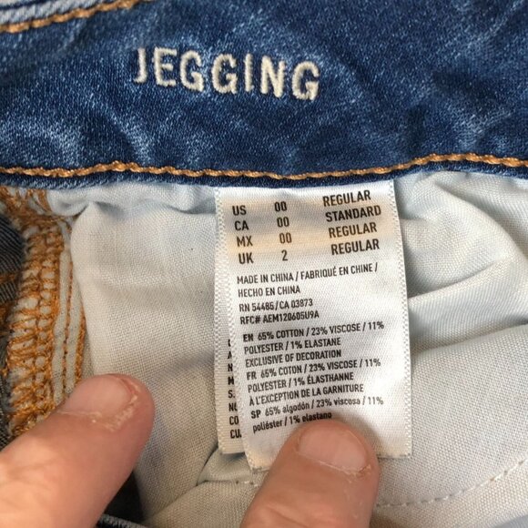 American Eagle Outfitters Womens Jeans Size 00 Blue Denim Distressed Jeggings - Picture 6 of 13